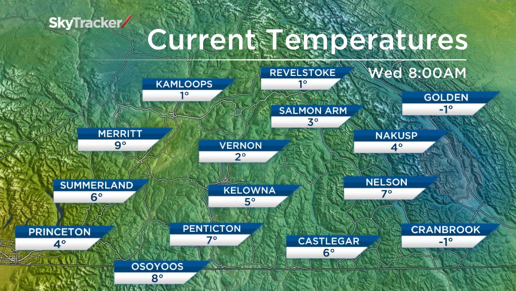 However, areas north and east of the valley (Arrow Lakes, Columbia) will see a greater chance of precipitation today.