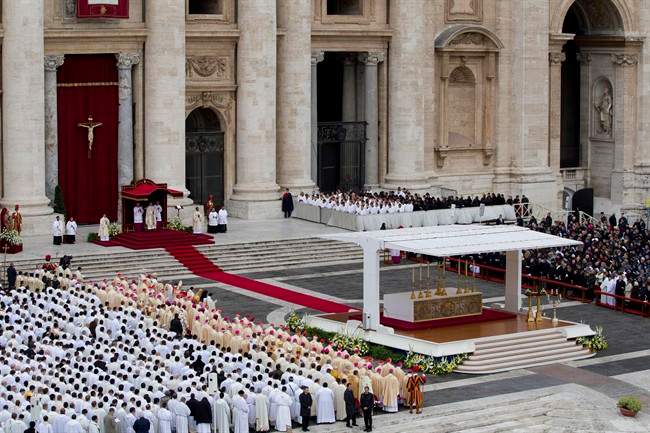 Pope Francis celebrates a mass for the end of the Year of Faith, in St. Peter's Square at the Vatican, Sunday, Nov. 24, 2013. (AP Photo/Andrew Medichini).