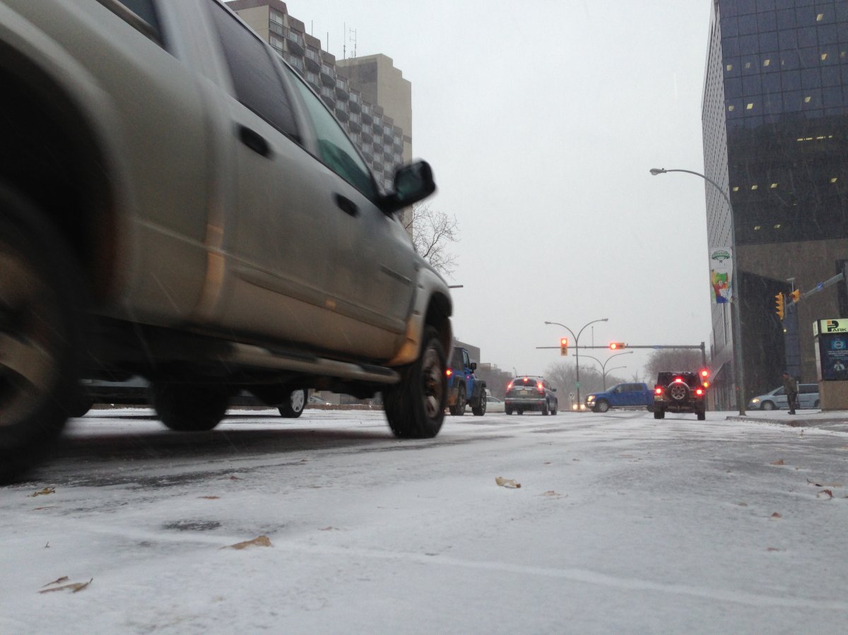 Roads around Regina are extremely icy on Monday morning after the first blast of winter hits the city. 
