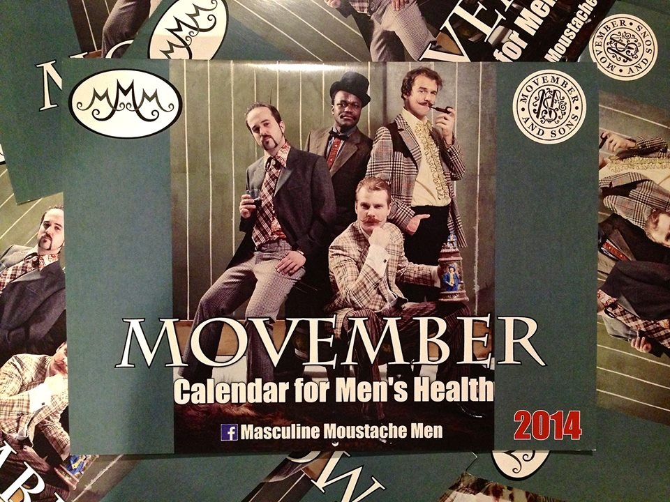 Cover of the Movember calendar featuring the "Masculine Moustache Men.".