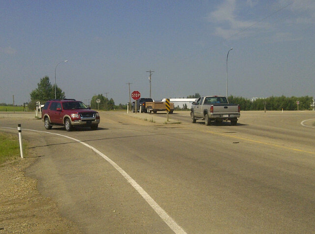 Intersection of Cardiff Road and Highway 2, near Morinville.