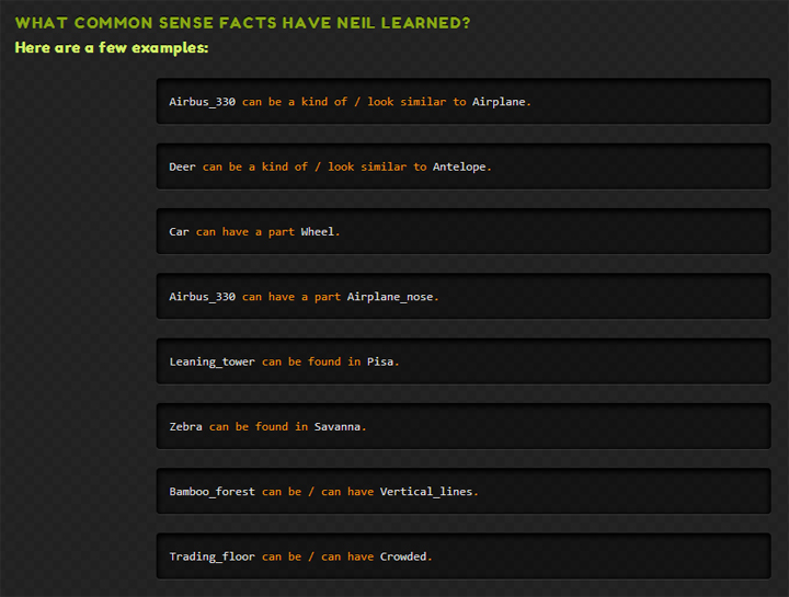 Screenshot from the Never Ending Image Learner website.
