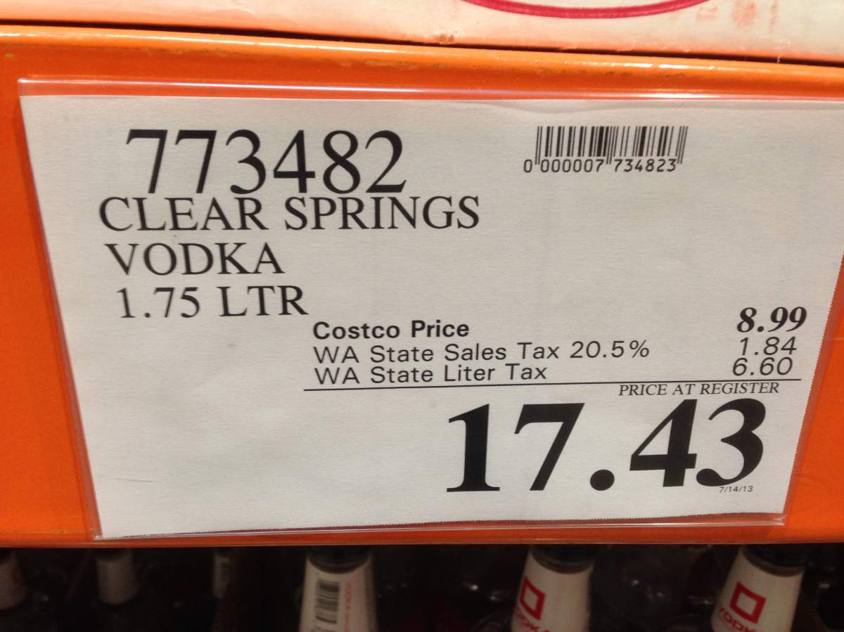 Clear Springs Vodka pictured on sale at the Bellingham Costco in October 2013.