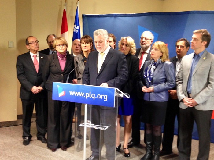 Liberal leader Philippe Couillard during a press conference in Montreal.