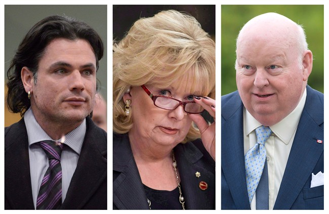 Senators Patrick Brazeau, (left to right) Pamela Wallin and Mike Duffy are shown in file photos.