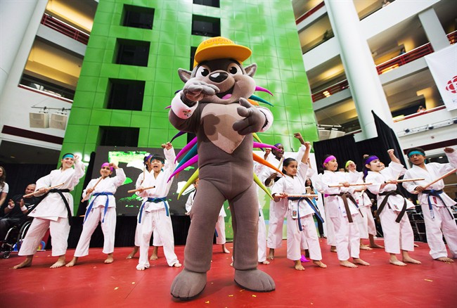 Karate athletes help unveil Pachi the porcupine as the new mascot for the Toronto 2015 Pan Am/Parapan Am Games in Toronto on Wednesday, July 17, 2013.