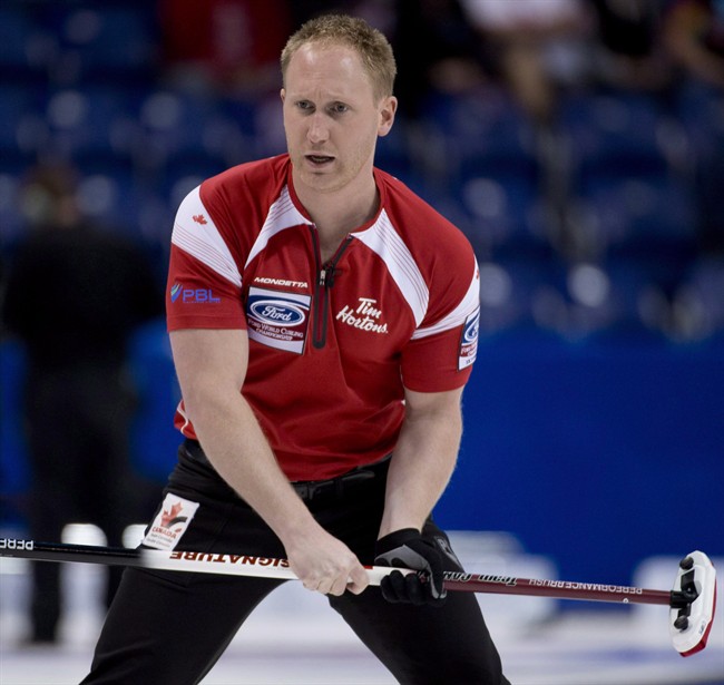 Canada skip Brad Jacobs, shown at the World Men's Curling Championship in Victoria in April, won one of the final berths for the Roar of the Rings Canadian Curling Trials next month in Winnipeg.