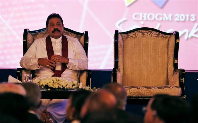 Sri Lankan President Mahinda Rajapaksa attends the inaugural session of the commonwealth business forum in Colombo, Sri Lanka, Tuesday, Nov. 12, 2013. The forum was held parallel to the 22nd Commonwealth heads of government meeting(CHOGM) scheduled to be held from Nov. 15 to 17 in Colombo. 