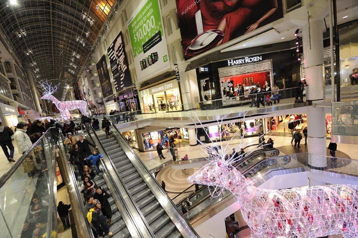 Shoppers at Toronto's Eaton Centre during the holiday season.