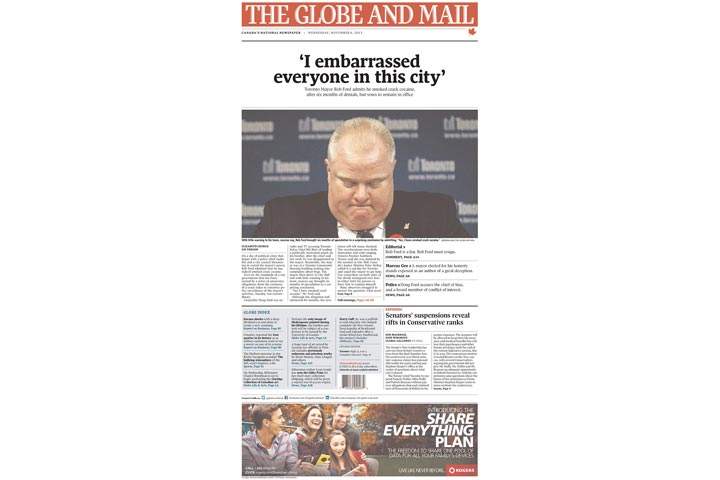Photos: Newspaper front pages day after Toronto Mayor Rob Ford admits crack use - image