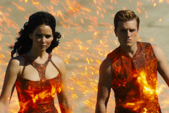 Jennifer Lawrence and Josh Hutcherson in a scene from 'The Hunger Games: Catching Fire.'.