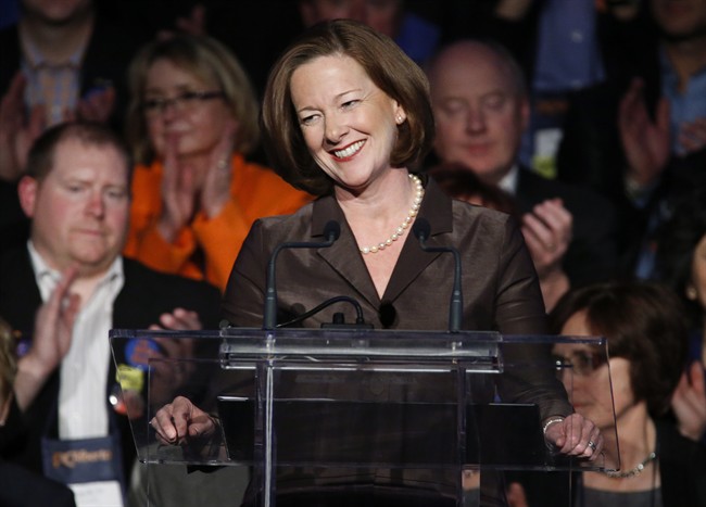 Alberta Premier Alison Redford delivers the keynote address at the provincial PC party convention in Red Deer, Alta., Friday, Nov. 22, 2013.