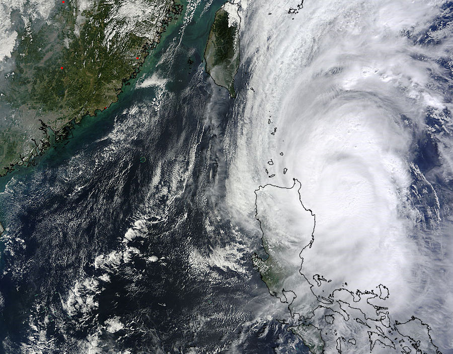 NASA's Terra satellite captured this picture of Tropical Storm Krosa's western edge over Luzon in the northern Philippines.