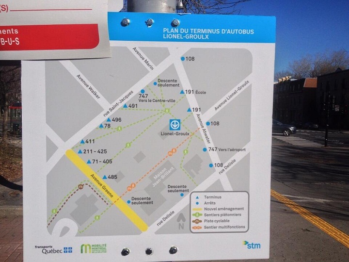 Lionel Groulx metro station has signs showing where people can find their bus.