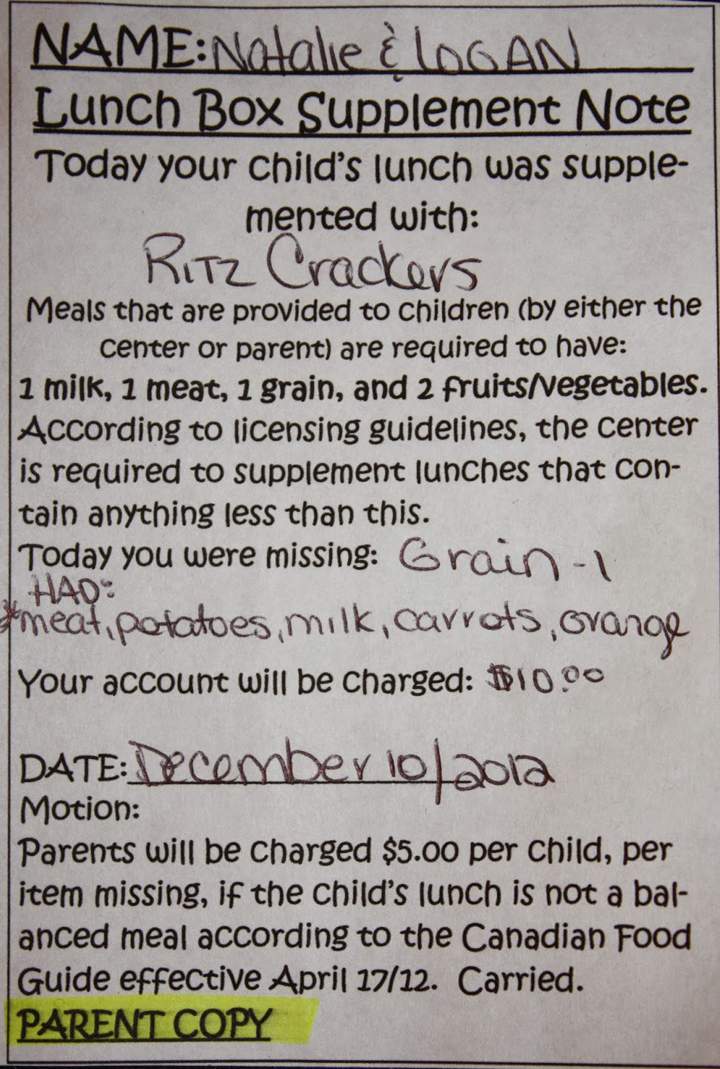 Kristen Bartkiw received this note when she sent a homemade roast beef meal for her children’s lunches at daycare.