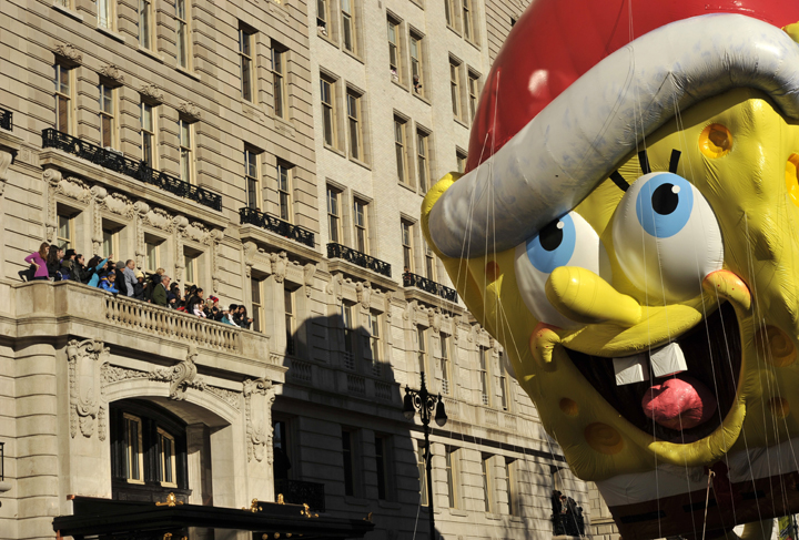 SpongeBob Squarepants makes his way down Central Park West during the 87th Macy's Thanksgiving Day Parade in New York on November 28, 2013. 