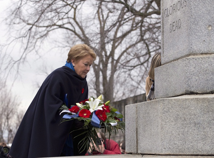 Quebec Premier Pauline Marois lays a wreath on November 11, 2013.
