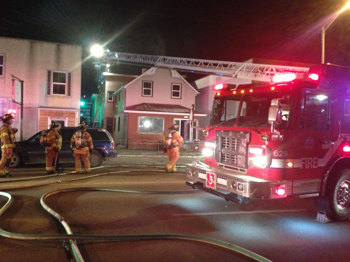 Edmonton firefighters battle blaze at building in McCauley neighbourhood, Friday, November 15, 2013. 