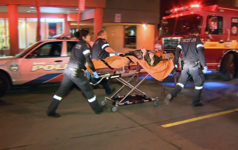 A man is said to be in serious condition after an overnight shooting in downtown Toronto involving city police.