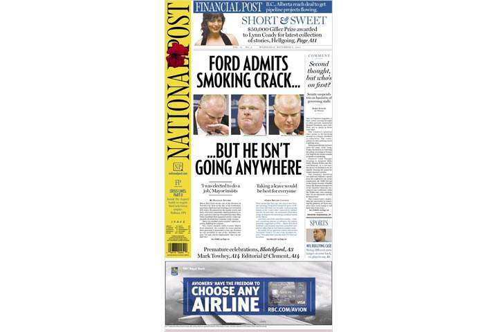 Photos: Newspaper front pages day after Toronto Mayor Rob Ford admits crack use - image