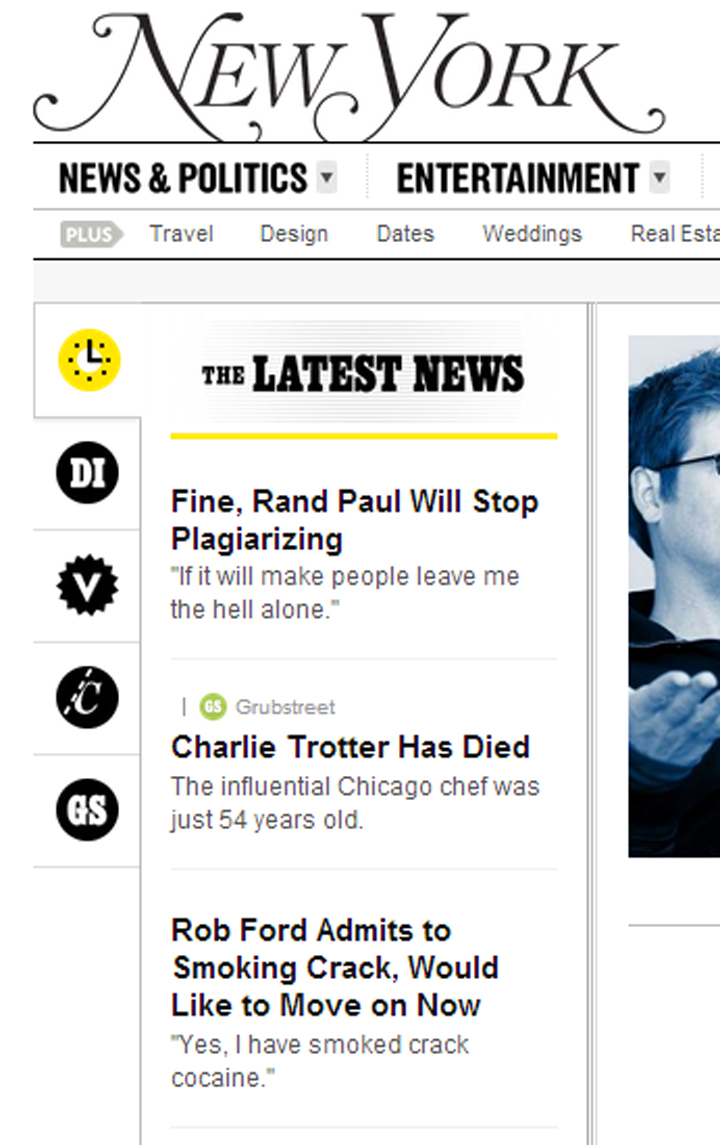 Screenshot of New York Magazine’s homepage.