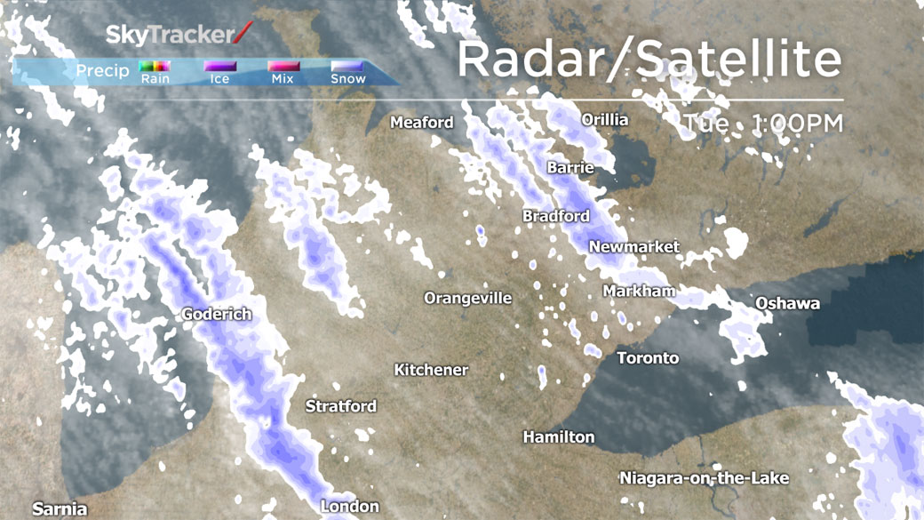 Snow squalls blowing off Lake Huron and Georgian Bay are causing headaches for motorists north and west of the GTA.