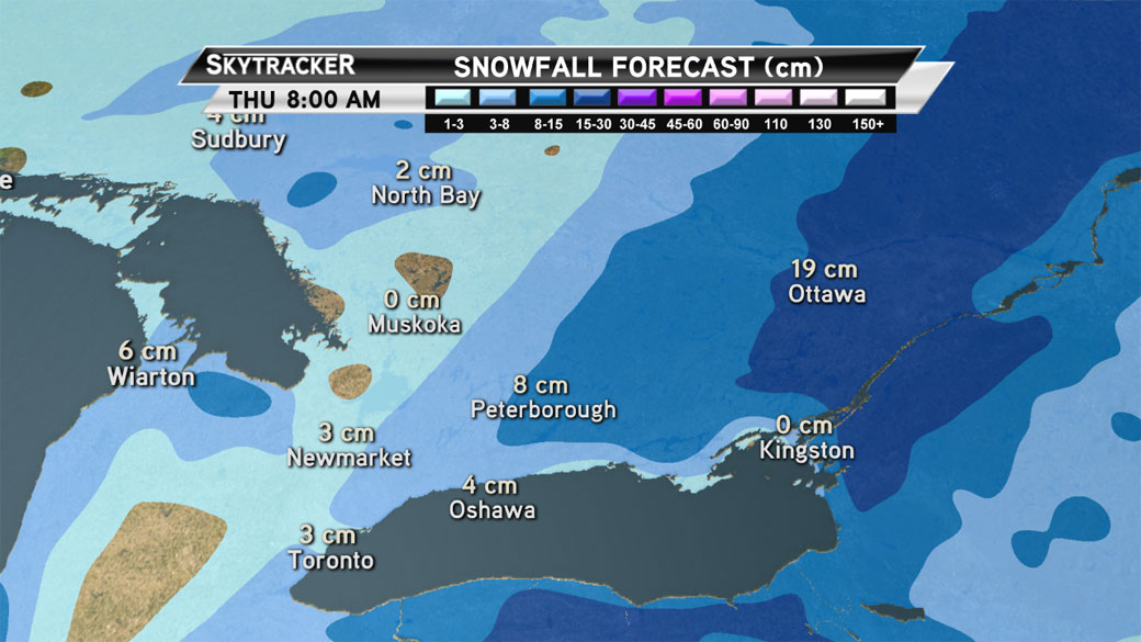 The GTA will escape much of the heavy snow on Wednesday, but parts of eastern Ontario, like Ottawa, won’t be so lucky.