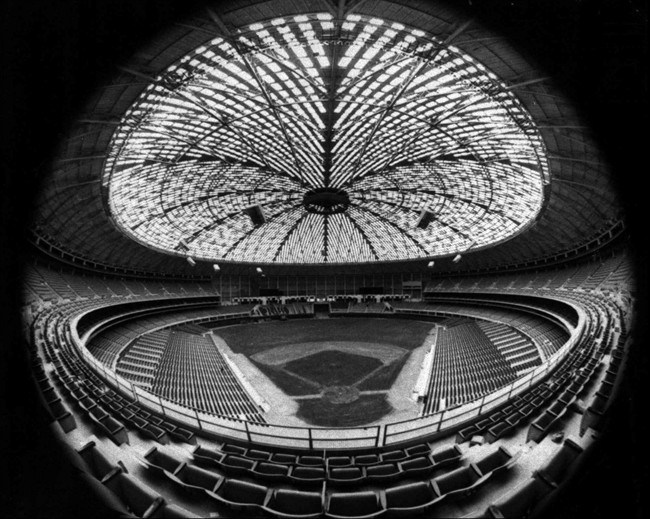 This April 1965 file photo made with a fisheye lens shows the Houston Astrodome The Houston Astros played their first game in the stadium on April 9, 1965.