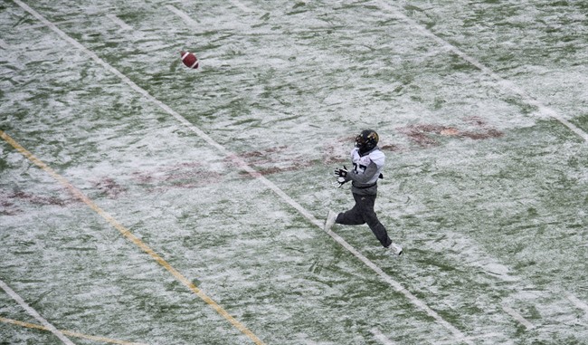 Brr. Hamilton Tiger-Cats wide receiver Brandon Banks catches a pass during a practice, Wednesday Nov. 20, 2013 in Regina. 