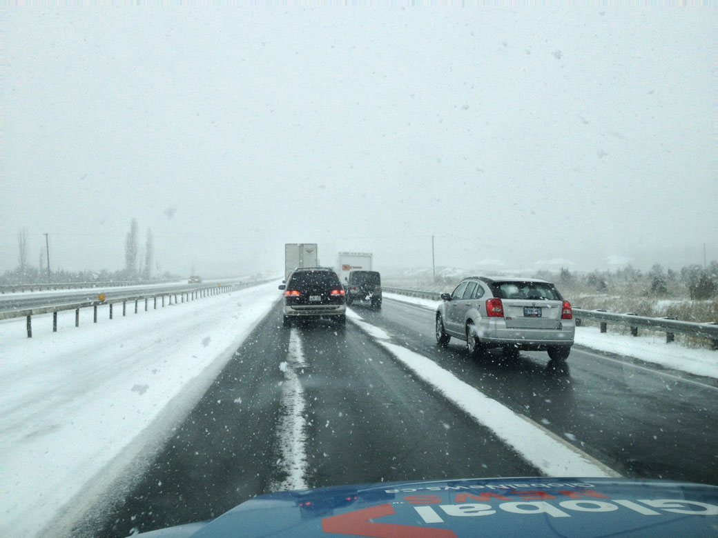 Visibility was reduced as snow squalls blew off of Georgian Bay.