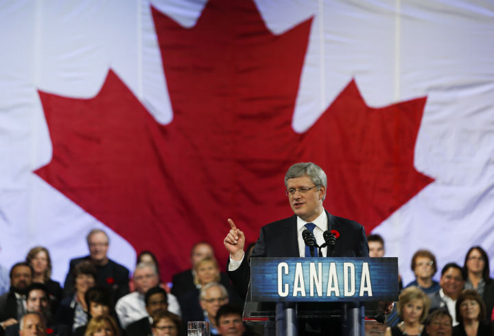 Prime Minister Stephen Harper at the Conservative Party convention in Calgary