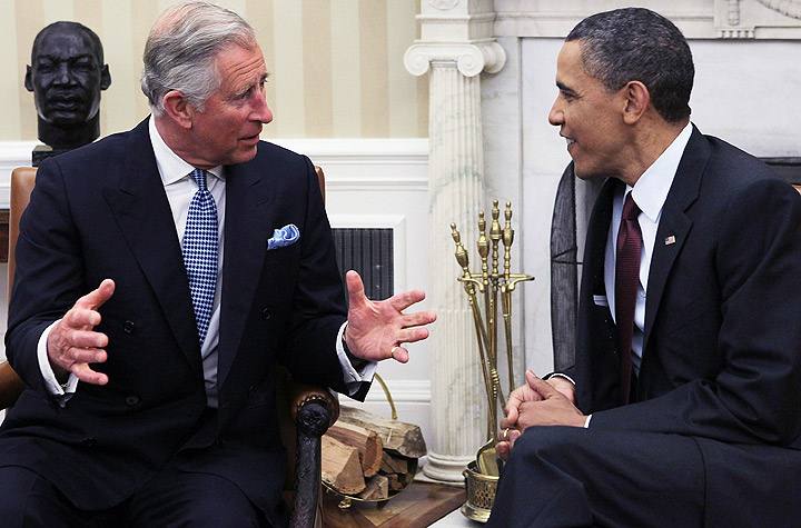 U.S. President Barack Obama (R) meets with Britain’s Prince Charles (L), Prince of Wales, in the Oval Office of the White House May 4, 2011 in Washington, DC. Prince Charles is on a three-day visit in the United States. (Photo credit: Getty Images)