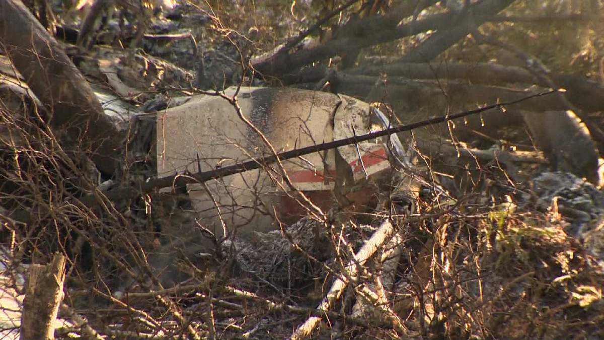 Wreckage of Bearskin Airlines flight 311 in wooded area near Red Lake, ON on Monday, November 11, 2013