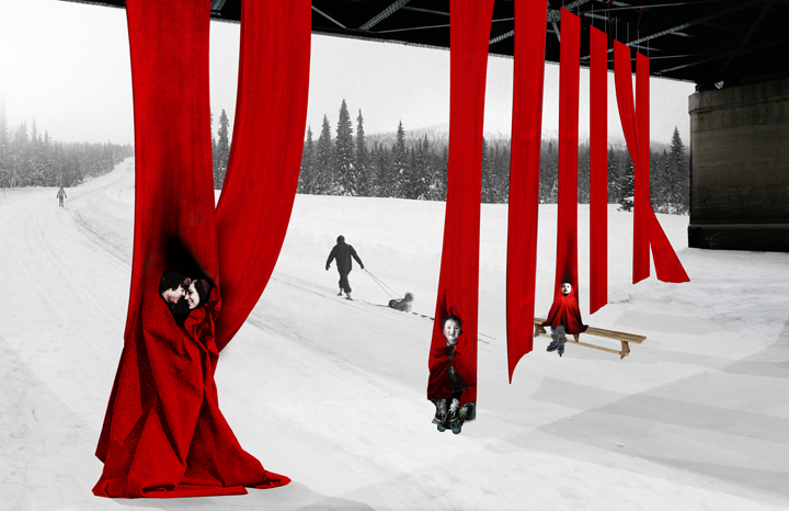 Red Blanket, designed by Toronto's Workshop Architecture, allows chilly skaters to snuggle up in red felt.