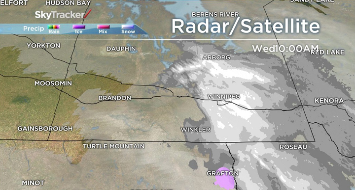 A winter weather system dumping snow on southeastern Manitoba is expected to clear soon.