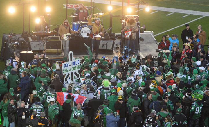 The Sheepdogs perform during pre-game ceremonies at the Grey Cup Sunday November 24, 2012 in Regina. THE CANADIAN PRESS/Liam Richards