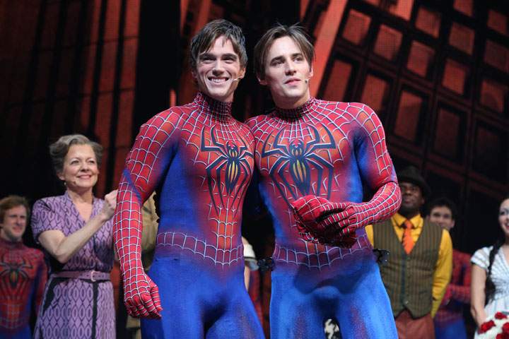 Reeve Carney, right, introduces his replacement, Justin Matthew Sargent, in September 2013.