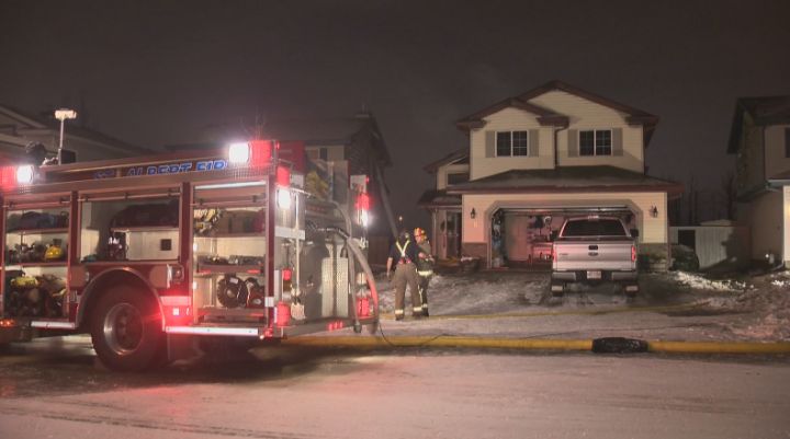 A house suffered extensive damage after a fire in the Heritage Lakes area of St. Albert Friday, November 8, 2013.