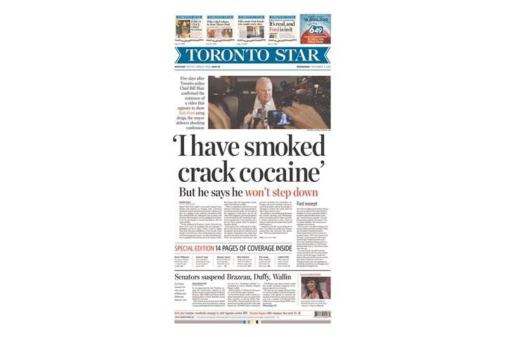 Photos: Newspaper front pages day after Toronto Mayor Rob Ford admits crack use - image