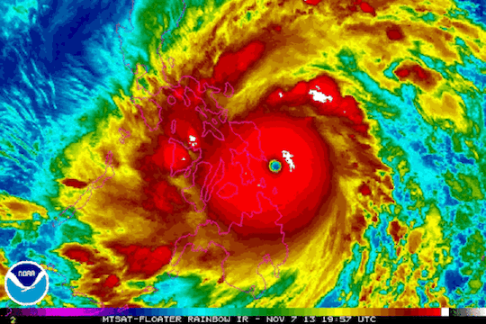 Haiyan makes landfall on November 8, 2013. (NOAA)
