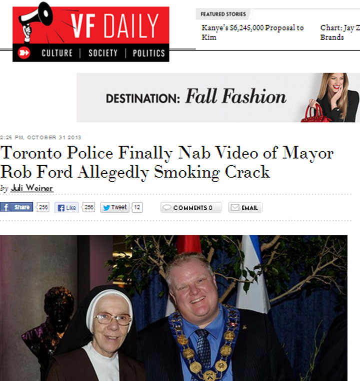 Vanity Fair's news coverage of  Rob Ford scandal. (Screengrab).