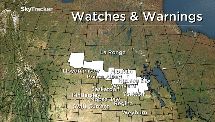 Parts of central and northern Saskatchewan were under a snowfall warning on Friday.