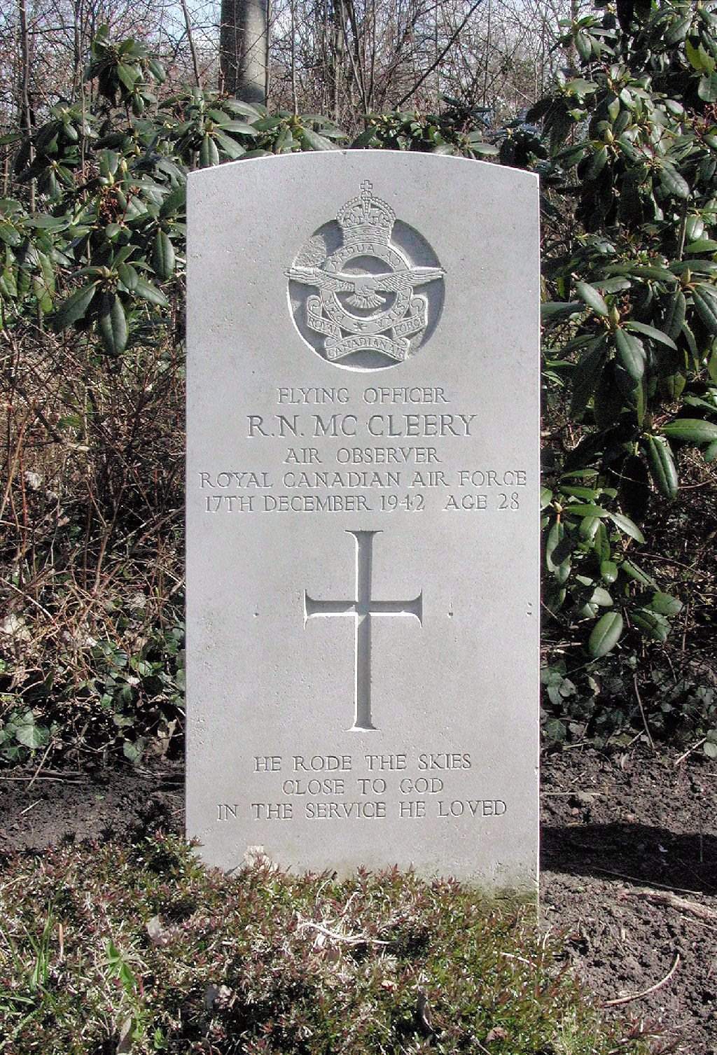 The gravestone of Canadian Officer R.N. McCleery is shown in a recent photo in Texel, Holland.