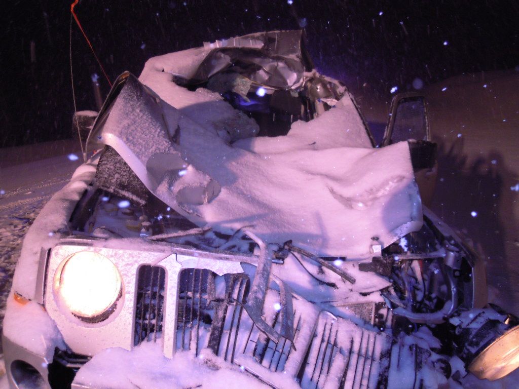 An Alberta SUV driver survives a crash with a moose on Highway 35 on Dec. 17, 2013.