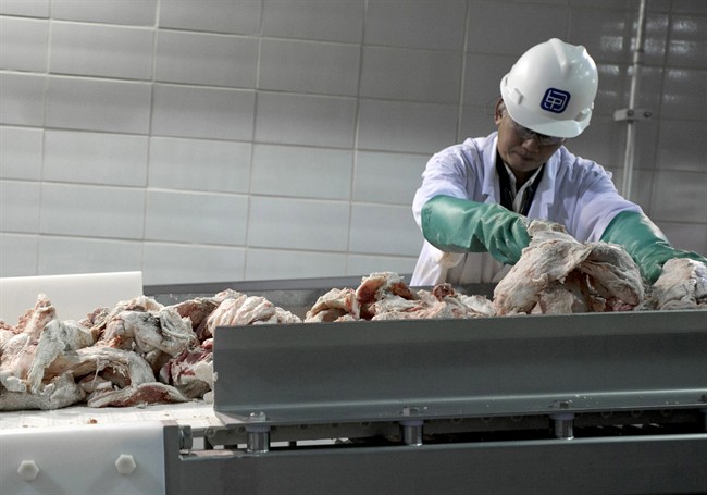 FILE - In this March 29, 2012, file photo a worker sorts cuts of beef that are used in the manufacturing process of lean finely textured beef.