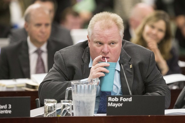 Toronto City Mayor Rob Ford sips out of a straw