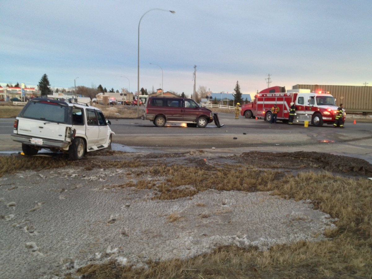 Two vans collided at a highway intersection at Coalhurst, Alberta.