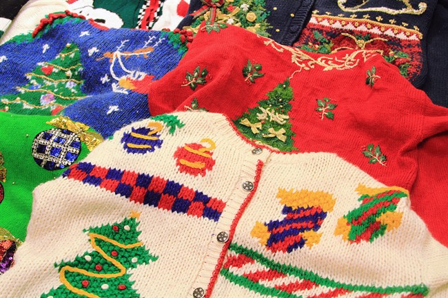 Ugly Christmas sweaters carried at Value Village are seen in this undated handout photo.