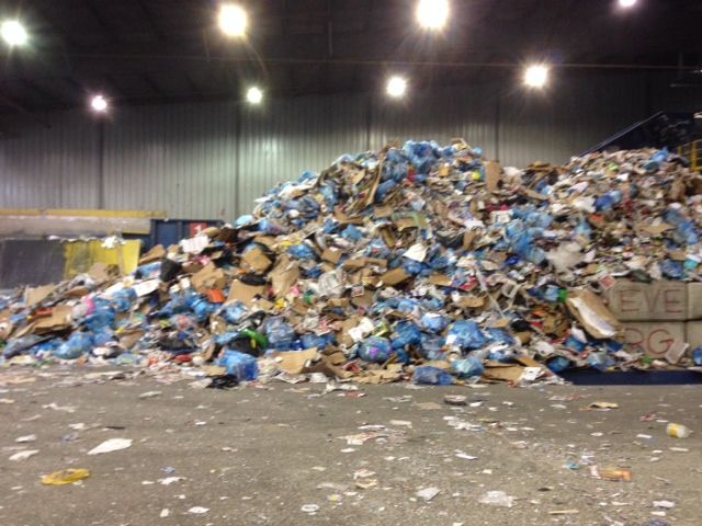 A mountain of recycling at the City of Edmonton's Materials Recovery Facility after the holidays.