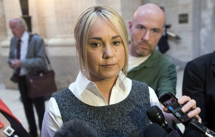 Isabelle Gaston, ex-wife of Guy Turcotte, speaks to reporters during a break in the appeal hearing Monday, September 30, 2013 in Montreal.